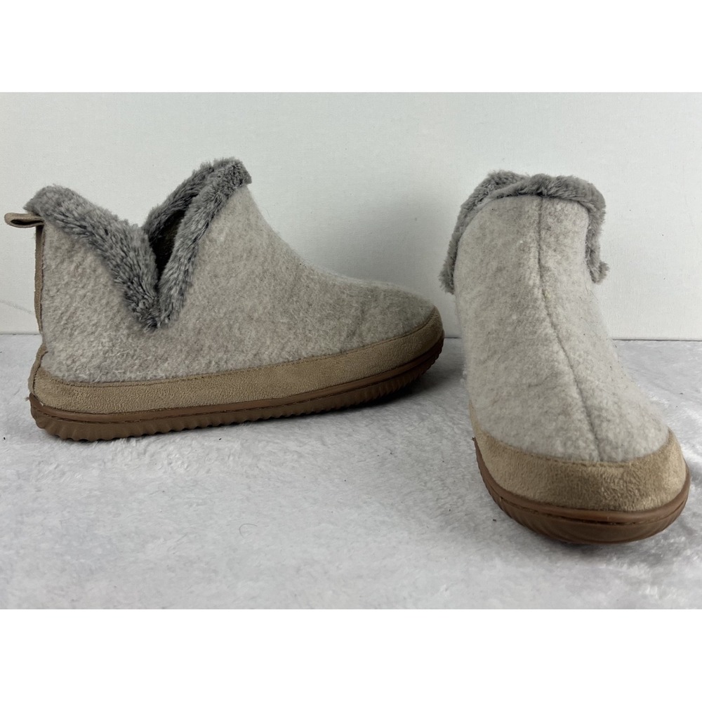 Dluxe by Dearfoams Women's Size Large 9-10 Grey Felt Faux Fur Slipper Booties